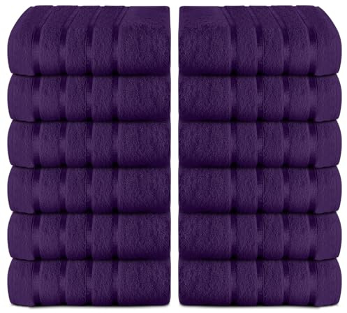 GC GAVENO CAVAILIA Premium Face Towel Set 12 Pcs - 100% Ringspun Egyptian Cotton Wash Cloths - Highly Absorbent and Quick Dry (30X30 cm) - 500 GSM Fingertip Towels - Easycare & Durable - Aubergine