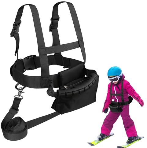 Infreecs Ski und Snowboard Gurt für Kinder, Ski Gurt mit Abnehmbarer Leine und Tasche, Kinder Skischultergurt, Skating Trainingsgurt, Geschwindigkeitskontrolle Ski Zubehör für Jungen Mädchen Anfänger