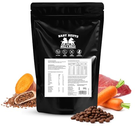 BULL & BULLY – Baby Beute 250 g Hundefutter Trocken Getreidefrei – Trockenfutter & Hundeleckerli mit kleinen Kroketten für Welpen & kleine Hunde – Dog Food & Leckerlis mit viel Protein aus Beef
