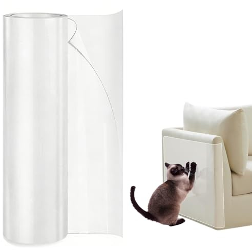 Kratzschutz Sofa Katze, Transparent 5m x 43cm Kratzfolie Katzen Selbstklebend, Anti Kratz Folie für Katzen, Sofaschutz Katze, Kratzschutz Wand Tür Couch Möbel