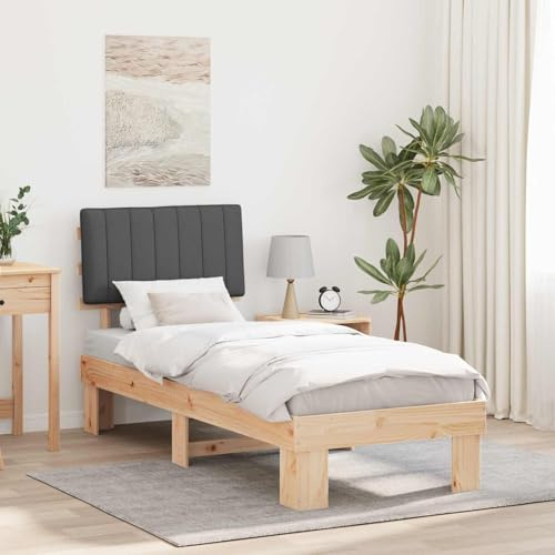 Mandloder Bettgestell Dunkelgrau, 80x200 cm, Massives Kiefernholz, Gepolstertes Kopfteil, Modernes Design, Langlebiges Einzelbett für Schlafzimmer, Kein Boxspring erforderlich