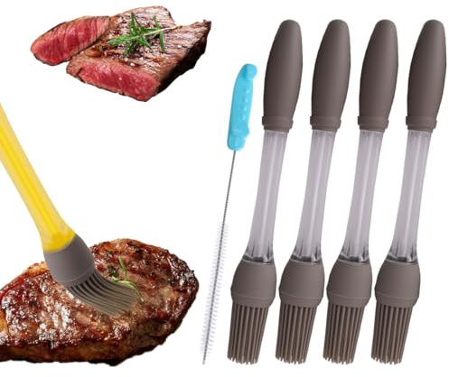 Lot de 4 brosses à badigeonner pour barbecue en plein air, brosses en silicone avec 1 brosse à paille, pinceaux à badigeonner pour la cuisine, parfaits pour griller, faire de la salade ou griller des