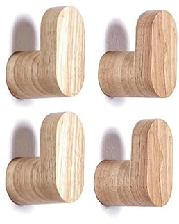 LONANGG 4 Stück Wandhaken aus Gummi Holz, Kleiderhaken, Wandmontage, rustikale Holzhaken, Kleiderbügel, Hutablage, Haken zum Aufhängen von Badetüchern (Gummi holz (4 Haken))