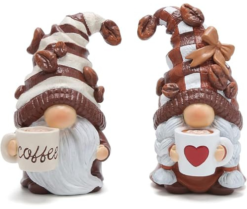 ZenithBurst 2-er Pack Wichtel Frühling Sommer Deko, Kaffee Bar Wichtel Figuren, Porzellan Zwerge Home Decor für Küche, Geschenkideen für Kaffee-Liebhaber