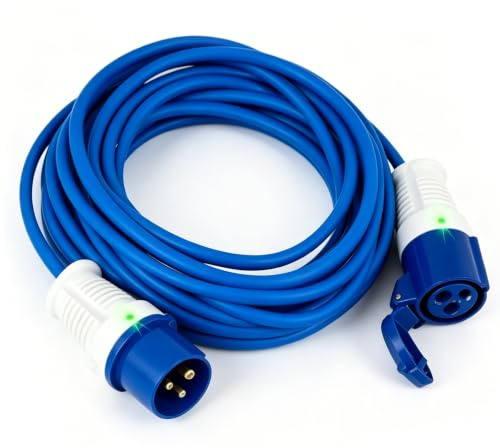 Cavo di prolunga CEE, 10 m, 230 V, 16 A, IP44, prolunga CEE, cavo di prolunga per roulotte, cavo CEE, cavo di alimentazione ad alta tensione da campeggio, per industria, cantiere, esterni, blu