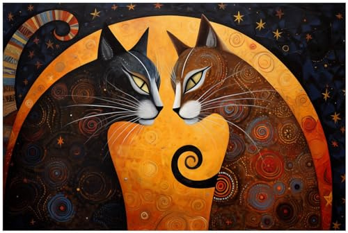 Wallario Küchenrückwand selbstklebend 90 x 60 cm, Motiv: Katzen im Mondlicht | Spritzschutz abwischbar & pflegeleicht