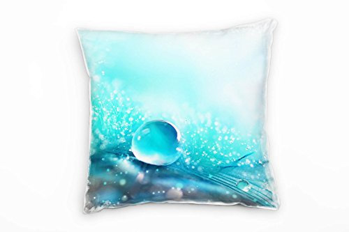 Paul Sinus Art Macro, Wassertropfen, türkis, weiß Deko Kissen 40x40cm für Couch Sofa Lounge Zierkissen - Dekoration zum Wohlfühlen