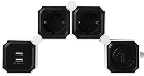 UCOMEN Steckdosenleiste mit USB-Ladefunktion,2 Fach Steckdosenadapter,180 Grad Drehen Steckdosenverteiler für, zu Hause 3680W 16A,Schwarz