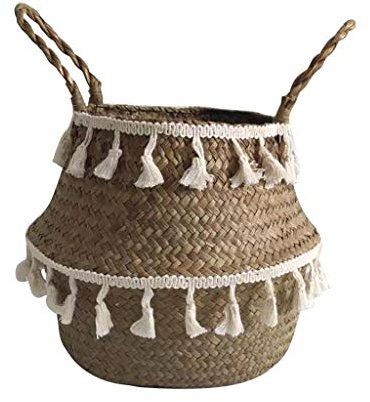 LINSINCH Cache Pot Jardinage Outillage De Jardin DéCoration Outils Seagrass Panier en Osier Pot De Fleur Panier Pliant Panier De Rangement pour La DéCoration VéGéTale IntéRieure (Blanc 22×20cm)
