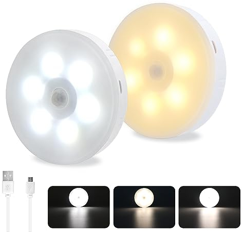 Akynite Motion Sensor Night Light USB Rechargeable, 3 Colours Changing, Magnetic Night Light Cordless, Automatic Motion Sensor Lights for Cupboard Hallway Cabinet, 3PCS