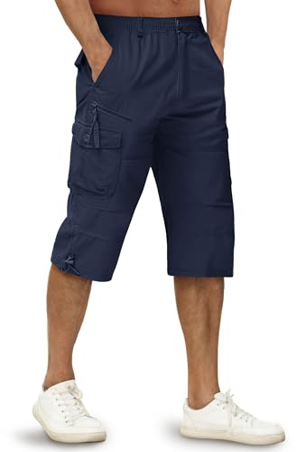 TACVASEN Hombres 100% Algodón Pantalones Cortos de Carga 3/4 Casual Pantalones Cortos Militares al Aire Libre con Muchos Bolsillos