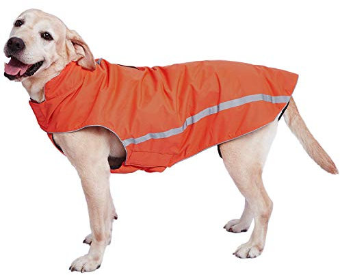 Wasserdichter Hundemantel Hundejacke mit Kragenloch Klettverschluss Fleece gefüttert reflektierender Wintermantel für mittelgroße große Hunde Orange 6XL