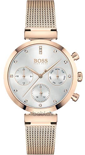 BOSS Multi Zifferblatt Quarz Uhr für Damen mit Rotgoldfarbenes Edelstahl-Mesh-Gliederarmband - 1502553