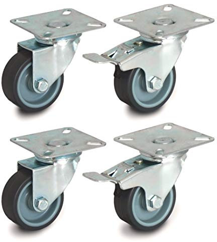 50-mm-Satz aus 4 Lenkrollen mit Plattenbefestigung (TPR-Gummi, 2 mit Bremsen / 2 drehbar, Modellnr. 6020/30050CK-x2+2)