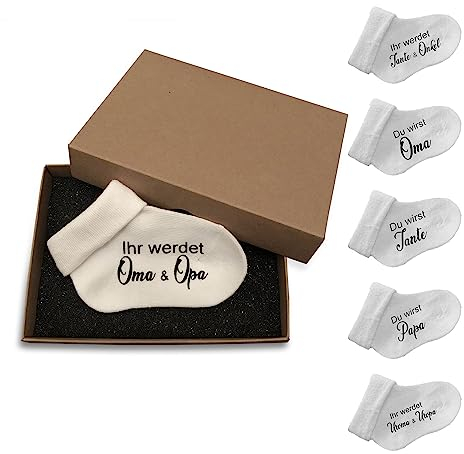 mamir home Schwangerschaft verkünden • Babysocken • Du wirst Papa • Du wirst Oma • Du wirst Tante • Personalisierung • Geschenkbox • Ihr werdet Oma & Opa • Nachwuchs