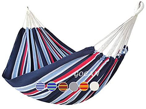 GOCAN XXL Hängematte 2 Personen 220x150cm Gesamtlänge 330cm Last 300kg Leinwand-Baumwoll-Hängematte Outdoor für Garten Indoor Kinder Balkon rot blau weiß