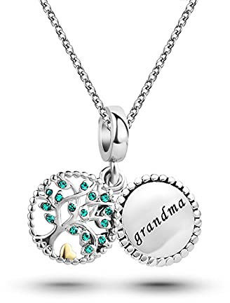 KunBead Jewelry Grandma Grandmother Family Tree of Life Charm Pendant Necklace for Women Girls