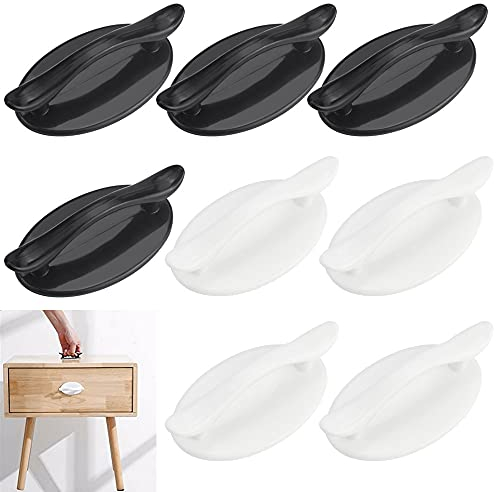 STCRERAG 8Pcs Self-Adhesive Cupboard Handles Stick on Door Handles Modern Cabinet Drawer Handle ABS Plastic Cupboard Door Pull Handle for Doors, Windows, Cupboards, Refrigerator(Black & White)