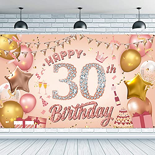 30. Geburtstag Dekorationen Rose Gold - 30 Jahre Happy Birthday Party Dekoration für Frauen, Stoff Poster Foto Hintergrund Geburtstagsfeiern