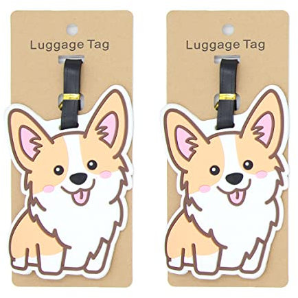 Corgi Lot de 2 étiquettes à bagages en silicone avec boucle en acier inoxydable