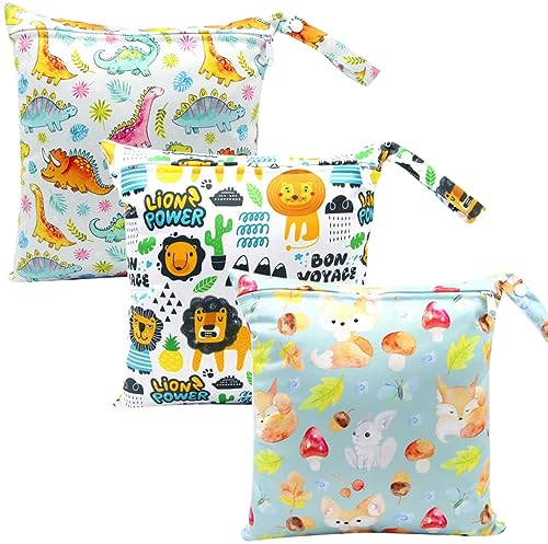 FenFang Stoffwindeln Nasstaschen, 3 Stück Windeltasche Wetbag, Nasssack Wäschebeutel Kindergarten, Wickeltasche Naßtasche Nassbeutel Organiser Beutel Wiederverwendbare wasserdichte Waschbar für Baby