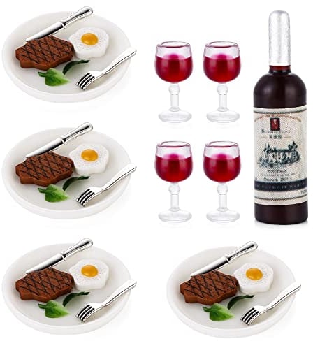cobee Puppenhaus Mini Food Drinks Set, 33 STÜCKE Miniatur Essen Trinken Modell für Pretend Play Puppenhaus Dekor Set Puppenhaus Küche Spiel Party Spielzeug DIY Dekoration Zubehör