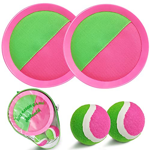 Jalunth Balle Raquette Scratch Jeux - Jouet Plage Jardin Piscine Exterieur Interieur Plein Air Parc Cour Jeu pour 3 5 4 6 7 8 9 10 11 12 Ans Enfant Fille Garcon Bebe Adulte Famille Paques Cadeau