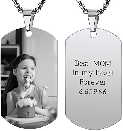 OTXIXTO Collar con Colgante de Etiqueta de Perro Personalizado con Texto Grabado/Color/Imagen en Blanco y Negro para Hombres y Mujeres, Joyería de Acero Inoxidable Conmemorativa, Cadena Ajustable