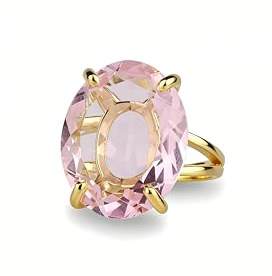 Bague en Quartz Rose et Or 14 Carats - Bijou avec Pierre Précieuse de Coupe Ovale - Bague Féminine en Or - Cadeau Idéal pour une Meilleure Amie