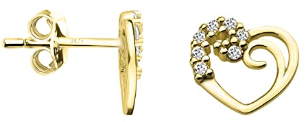 SOFIA MILANI - Damen Ohrringe 925 Silber - vergoldet/golden & mit Zirkonia Steinen - Herzen Ohrstecker - E1557