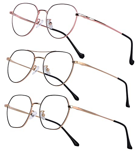 Vimbloom Blaulichtfilter Brille Computerbrille PC Gaming Bluelight Filter Uv Blue Light Blocking Glasses Anti Damen Herren Ohne Stärke Entspiegelt VI387 (Roségold und 2 Schwarzgold)