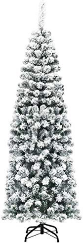 LIFEZEAL Albero di Natale Artificiale 180 cm, Innevato, Slim, Pino Natalizio Foltissimo, 500 Rami, Christmas Tree, in PVC, Base Pieghevole in Metallo, Realistico, Montaggio Facile, Interno, Esterno