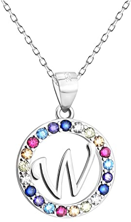 Sofia Milani - Damen Halskette 925 Silber - mit mehrfarbigen Zirkonia Steinen - Kreis Buchstabe W Anhänger - N0536