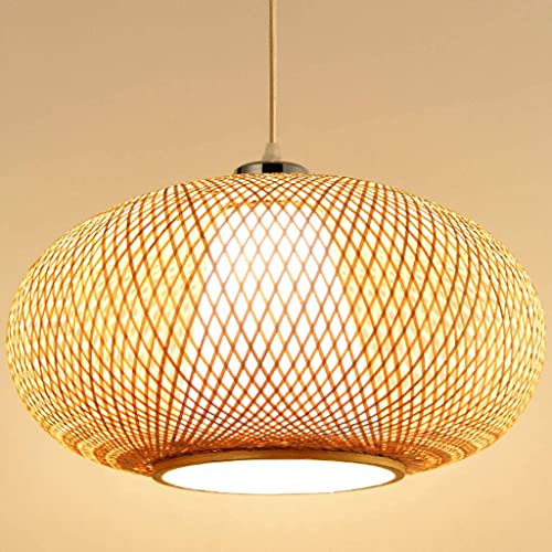 Bambus Pendelleuchte,Vintage Rattan Lampenschirm geflochten,1 Flammige Hängelampe,E27 Boho Geflochtene Lampe,Rattan Pendelleuchte Schatten, Wohnzimmerlampe hängend, 60cm
