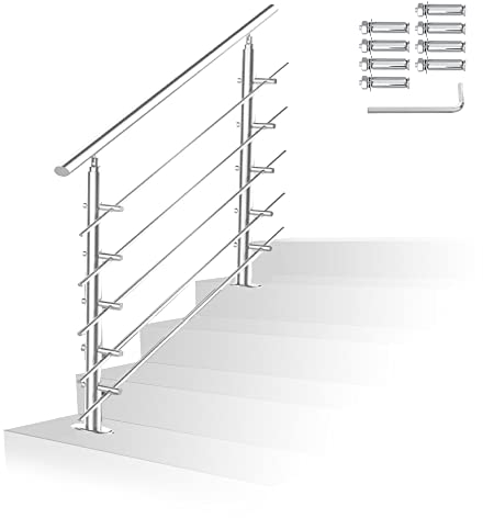 Randaco Edelstahl Handlauf Geländer Innen und Außen, Treppengeländer für Balkon Brüstung Treppen Hauseingang, (180cm, 5 Querstreben)