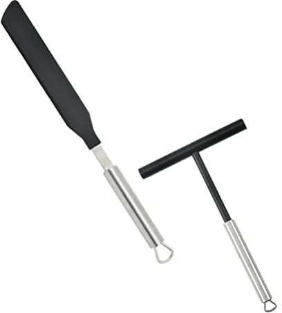 DOITOOL Crêpe-Verteiler Pfannenwender-Set T-Förmiger Crêpe-Maker Edelstahl Teigverteiler Crêpe-Spatel Pfannkuchenwender Crêpe-Pfannenmacher-Werkzeug