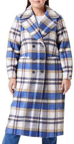 Mexx Trench à Carreaux Coat, Bleu Vif, XL Femme