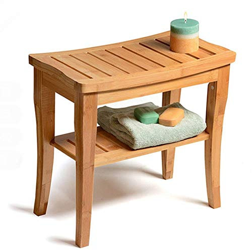 Duschhocker, Badhocker, Duschbank aus Bambus mit Ablage – Hocker für Badezimmer aus Holz | Spa-Stuhl für Duschhocker innen oder außen ran
