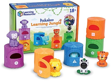 Learning Resources Peekaboo Learning Jungle Toddler, 10 Pieces, Ages 18 Months+, Learning Toys, Baby Toys, Educational Toys, Fidget Toys, Fine Motor Skills