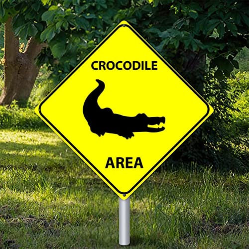 Yelolyio Krokodilbereich Wandkunst Dekor Metallschild Warnschild Vorsicht Krokodil Retro Vintage Blechschild Lustige Aluminiumschilder 30,5 x 30,5 cm Geschenkschild für Garten Straße