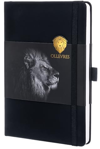 OLLEVRES Notizbuch A5 Punktiert - Premium Papier 120g/m² - Hardcover, 180° Flachöffnung - Tagebuch inklusive Lesezeichen, Stifthalter & Verschlussband - Journal Buch, Bullet Journal, Haushaltsbuch