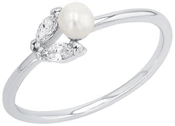 Amor Ring 925 Sterling Silber Damen Ringe, mit Zirkonia synth., mit Süßwasserzuchtperle, Silber, Kommt in Schmuck Geschenk Box, 2037247
