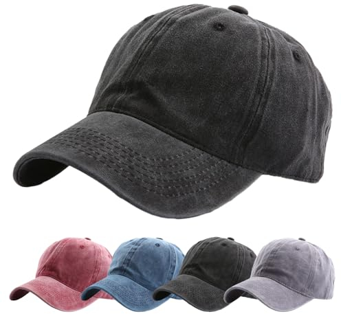 EDOTON Baseball Cap Damen Outdoor Baseballkappe Klassische Verstellbare Planit-Mütze Sport Freizeit Sommercap Sonnenhut Sport Reisen Draußen Kappen Hüte,Gewaschen Schwarz