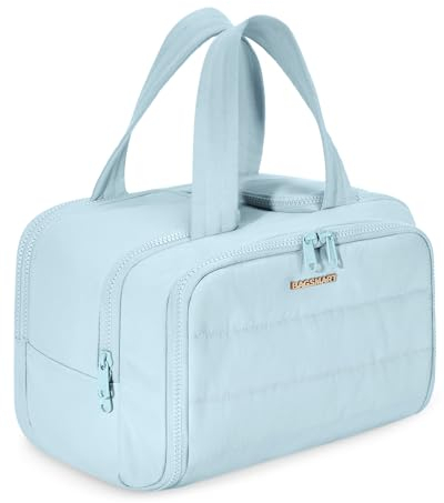 BAGSMART Reise Kulturbeutel Kulturtasche Damen, Große, Weit Offene Reisetasche für Frauen, Toiletry Bag Kosmetiktasche Make up Organizer mit Griff für Zubehör, Essentials, Toilettenartikel, Blau