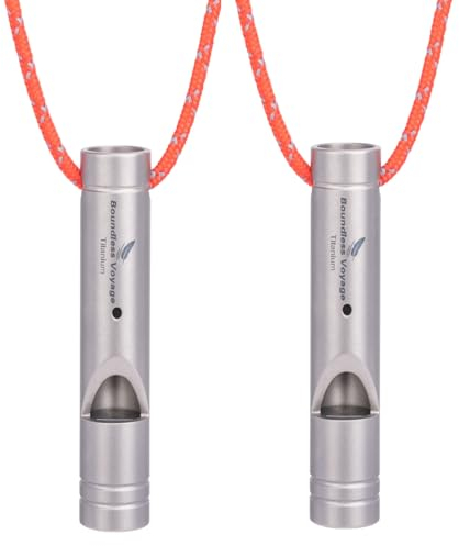 iBasingo Titan Pfeifen Outdoor Camping Wandern Jagd Klettern Notfall Überleben Laute Pfeife Trainer Training Sport Schlüsselanhänger Signalpfeifen mit Schlüsselband 2 Pack Ti9018O