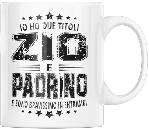 Vulfire Tazza Idea Regalo per Zio, Io Ho Due titoli Zio e Padrino e Sono bravissimo in Entrambi, mug Simpatica Famiglia Uomo regalo per lui (Bianco, Ceramica)