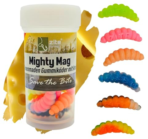 Zite Fishing Mighty Mag Neon Mix 12 STK - Schockfarben Forellen-Köder 2,8cm - Bienenmaden-Imitat – Gummiköder UV-Aktiv & Phthalatfrei – Neon Käse