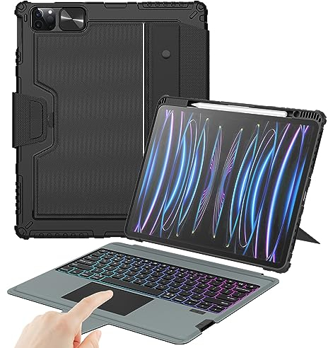 Nillkin iPad Air 13 Zoll Hülle mit Tastatur(M3 2025/M2 2024), Tastatur für iPad Pro 12.9 (6/5/4/3 Gen)Multi-Touch-Trackpad,Verstellbarer Ständer, Abnehmbare Tastatur mit Hintergrundbeleuchtung,Schwarz