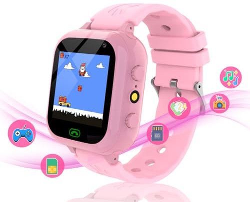 MiracDan Smartwatch Kinder mit SIM Karte, Kinder Smartwatch mit Anruffunktion 25 Spiele SOS Kamera Musik Schrittzähler Wecker HD Touchscreen, Telefon Ukh Kinder Geschenke für Mädchen Jungen