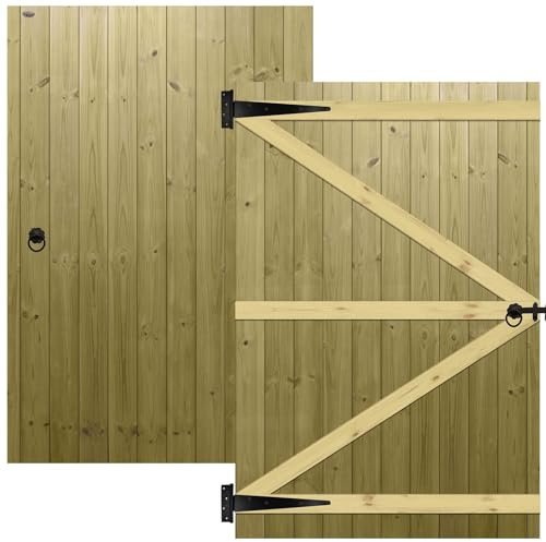 H.6ft (180cm) x W.4ft (120cm) Pressure-Treated (Tanalised) Pedestrian Garden Gate Flat Interlock Tongue & Groove Boards on a Semi-Braced Timber Frame ProfessionalRing Latch Hing Pack Included